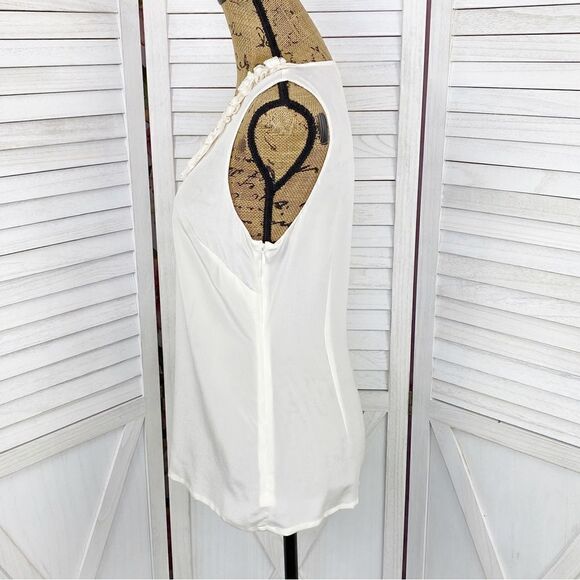 Halogen Ruffle Trim Neck Sheer Silk Sleeveless Top Cream Small - Picture 2 of 12